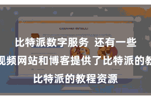 比特派数字服务  还有一些第三方视频网站和博客提供了比特派的教程资源